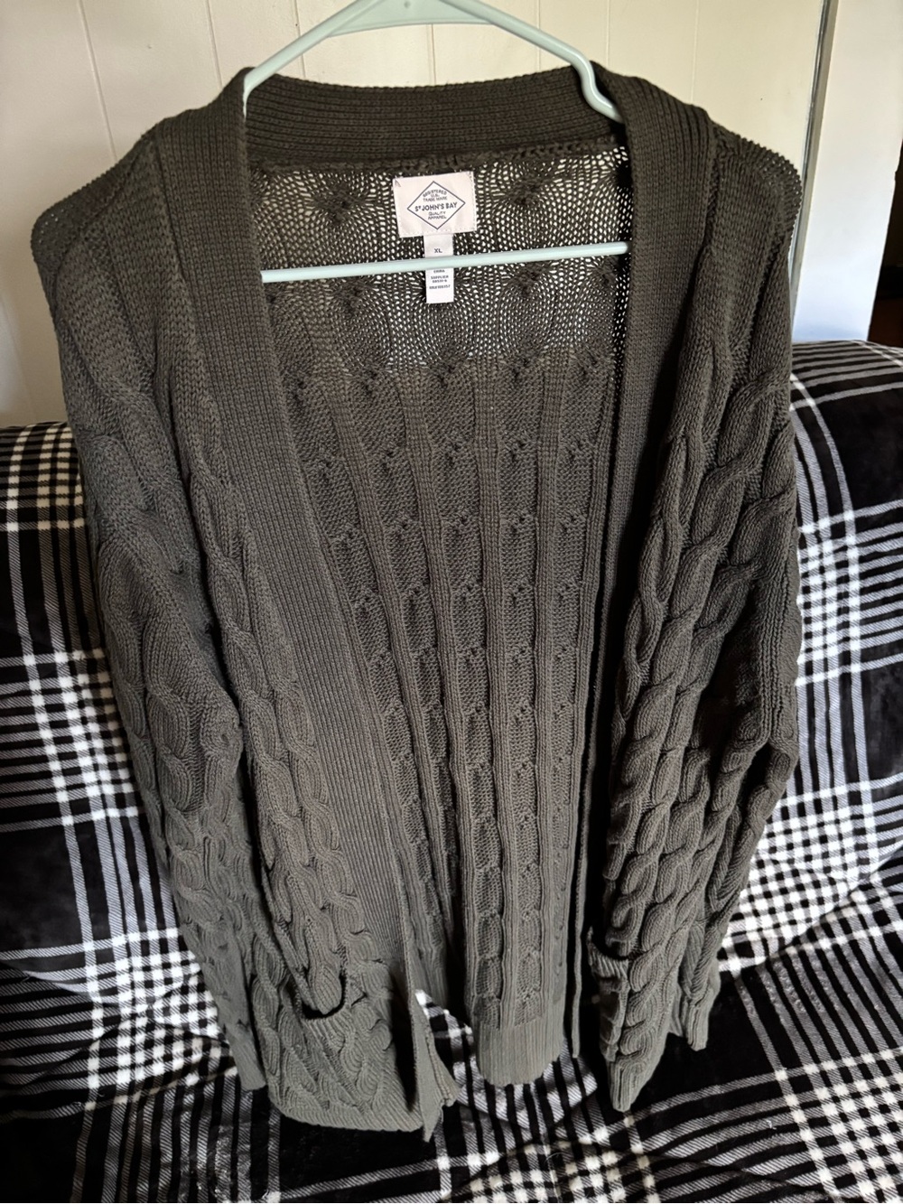 St. John's Bay Olive Green Cable Knit Open-Front Cardigan